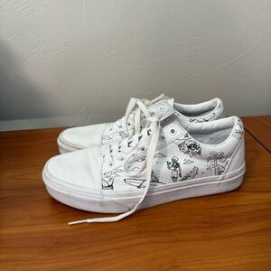 Vans Old Skool Low Tide Canvas Sneaker‎ Skeleton Surfboard Skate Shoe All White